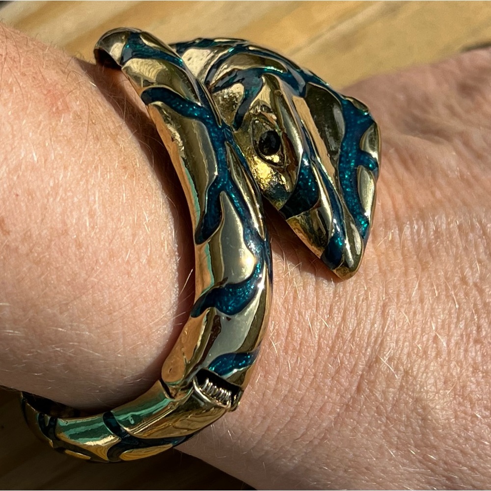 - Gold/Green Serpentine Enamel Cuff! NEW!